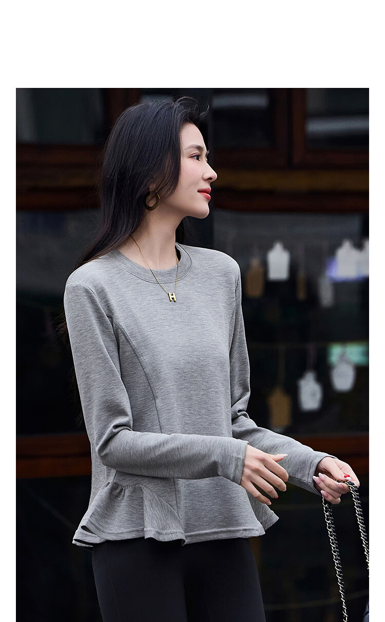 Demana Cloud Soft Spring Design Irregular Hem Round Neck Long Sleeve Slimming Conceal Body T-Shirt for Women Premium Feel 11