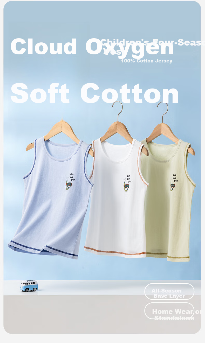 Dingguagua Boys' Cotton Breathable Vest 2-Pack Sleeveless Undershirts Belly Protection Spring Autumn Blue+Green Size 130 1