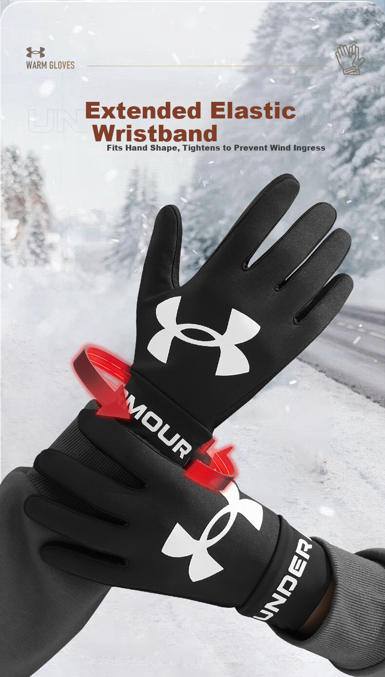 Under Armour Men's Winter Thermal Cycling Gloves Fleece Lined Electric Bike Windproof Touchscreen Ski Outdoor Anti-Freeze Gloves 10