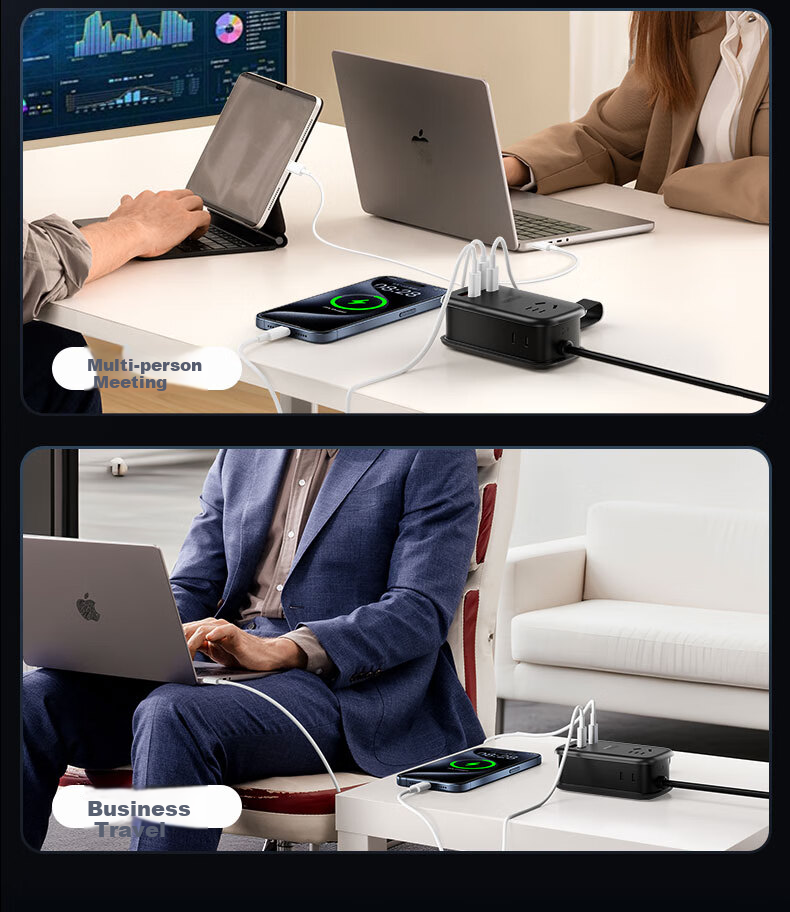 Niudundinglv 65W Gallium Nitride Pocket Power Strip + 60W Dual USB-C Fast Charging Cable Set, Supports Direct Laptop Charging, USB Power Strip/travel Socket/power Strip 11