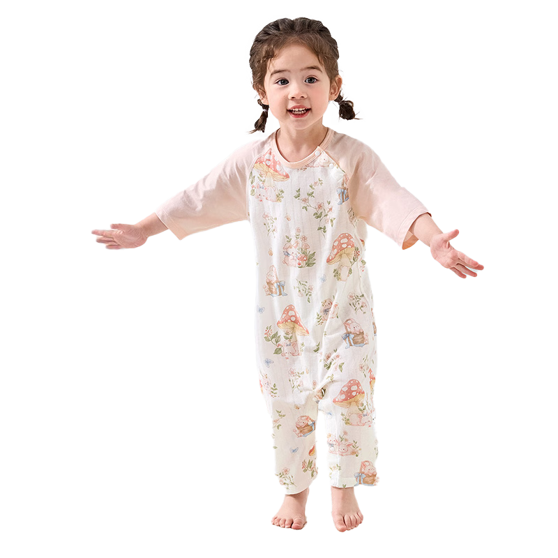 Kidsneed Children's One-Piece Pajamas Baby Summer Lightweight Unisex Air-Conditioned Homewear Romper