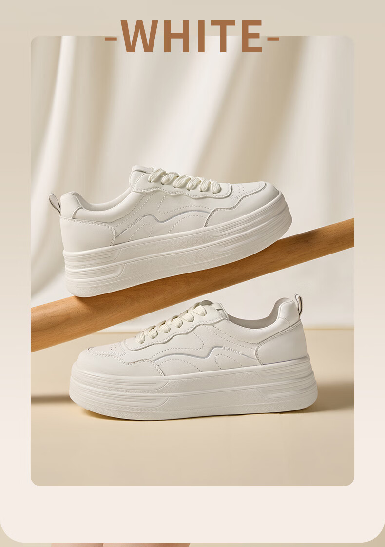 CAMEL Layered Shoes 2nd Generation Women's Versatile Patchwork Sports Casual Thick Sole Sneakers L26S255142 Off-White 38 12