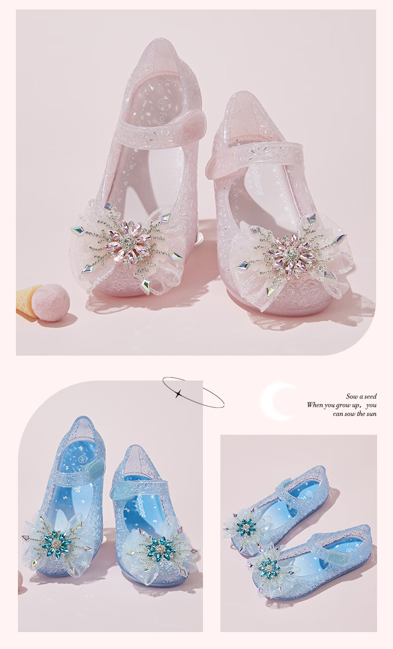 Fulomi Girls Summer Sandals New Sweet Stylish Princess Crystal Shoes Children's Non-slip Lightweight Jelly Shoes Light Blue Size 29 5