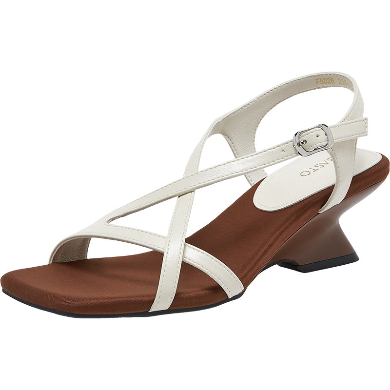 Basto 26 Summer Rome Sandals Fashion Trendy Chunky Heel Women's Shoes F5028BL6 Beige 37