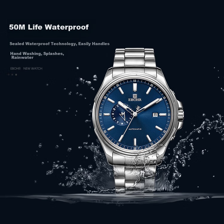 EBOHR Men's Automatic Mechanical Watch Fashion Calendar Stainless Steel Band Male Wristwatch New Year Valentine's Birthday Gift 17