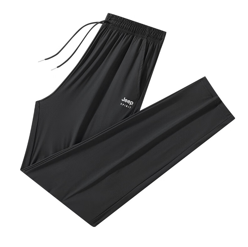 JEEP SPIRIT Men's Ice Silk Quick-Dry Summer Pants Outdoor Running Sun Protection Breathable Lightweight Sports Pants Black XL 10