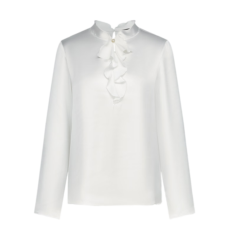 G2000 Satin Ribbon Stand Collar Women's Spring Autumn Silky Long Sleeve Casual Shirt Mall Same Style