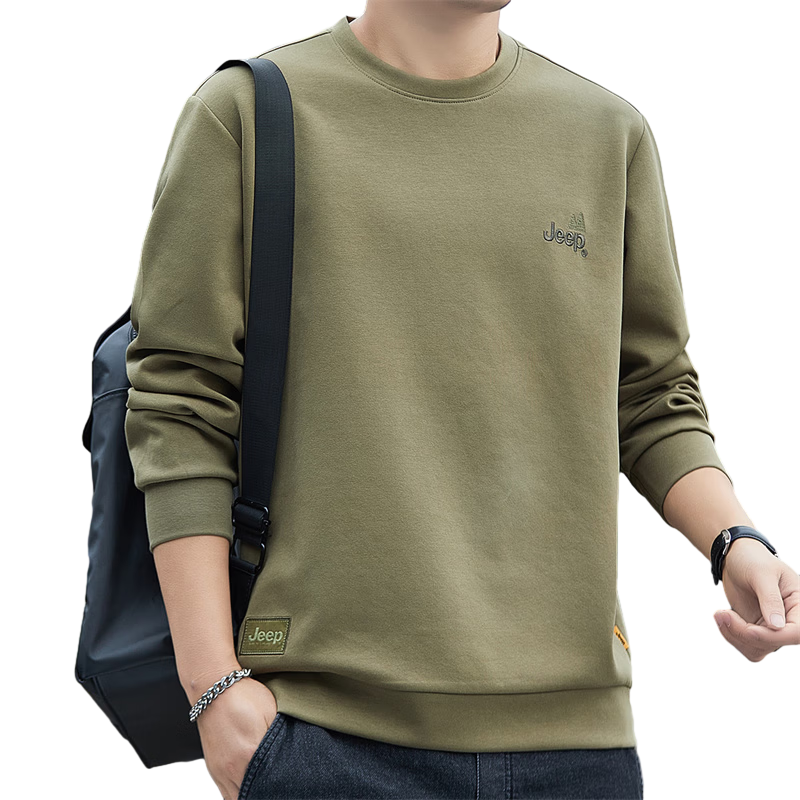 JEEP Men's Sweatshirt, Spring And Autumn Round Neck Long Sleeve T-Shirt, Loose Casual Clothing for Men, Army Green, 4XL