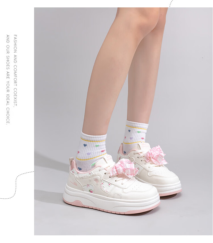 Warrior Thick Sole Sneakers Women Spring New Versatile Sweet Style Height Increasing Shoes N456Z Beige/Navy 37 17