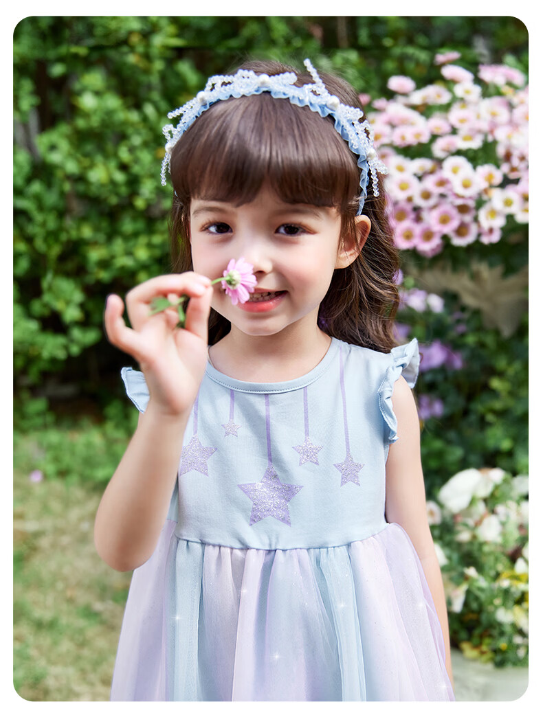 JELLYBABY Flutter Sleeve Fairy Dress Summer Girls Baby Patchwork Mesh Breathable Lightweight Skirt 27