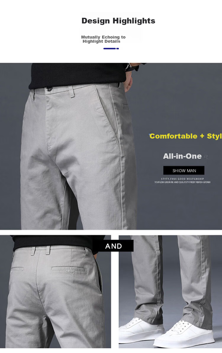 ROMON Men's Spring New Business Casual Pants High Cotton Loose Straight Long Pants Royal Blue 28 3