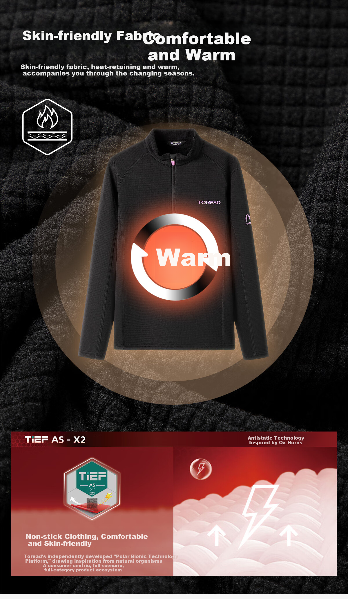 TOREAD Fleece Jacket 25 Autumn Winter Lightweight Pullover Anti-Static Warm Casual Base Layer TACCAN91005 2