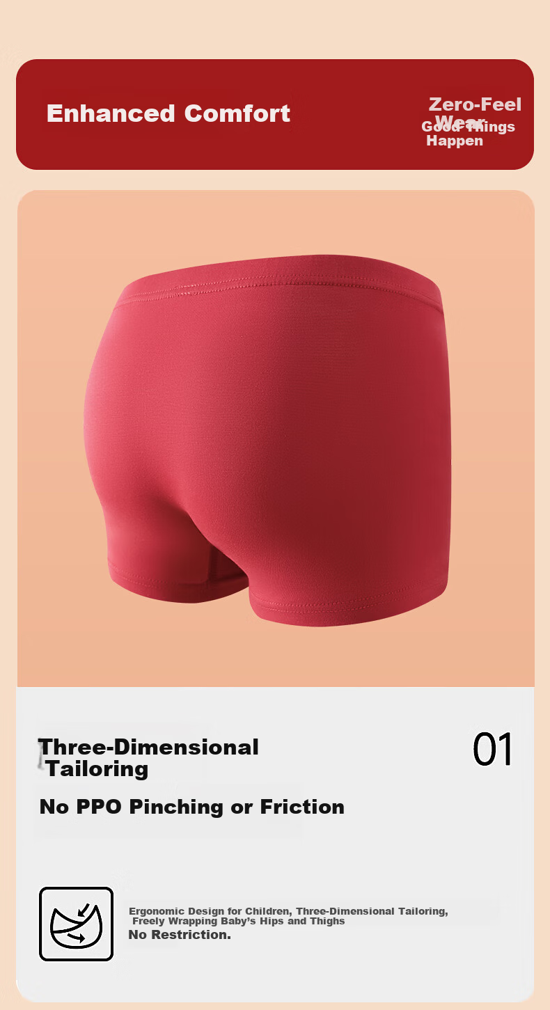 Hodo Children's Underwear Boys' Lucky Red New Year Solid Color Boxer Shorts Yuanbao Bear 110 8