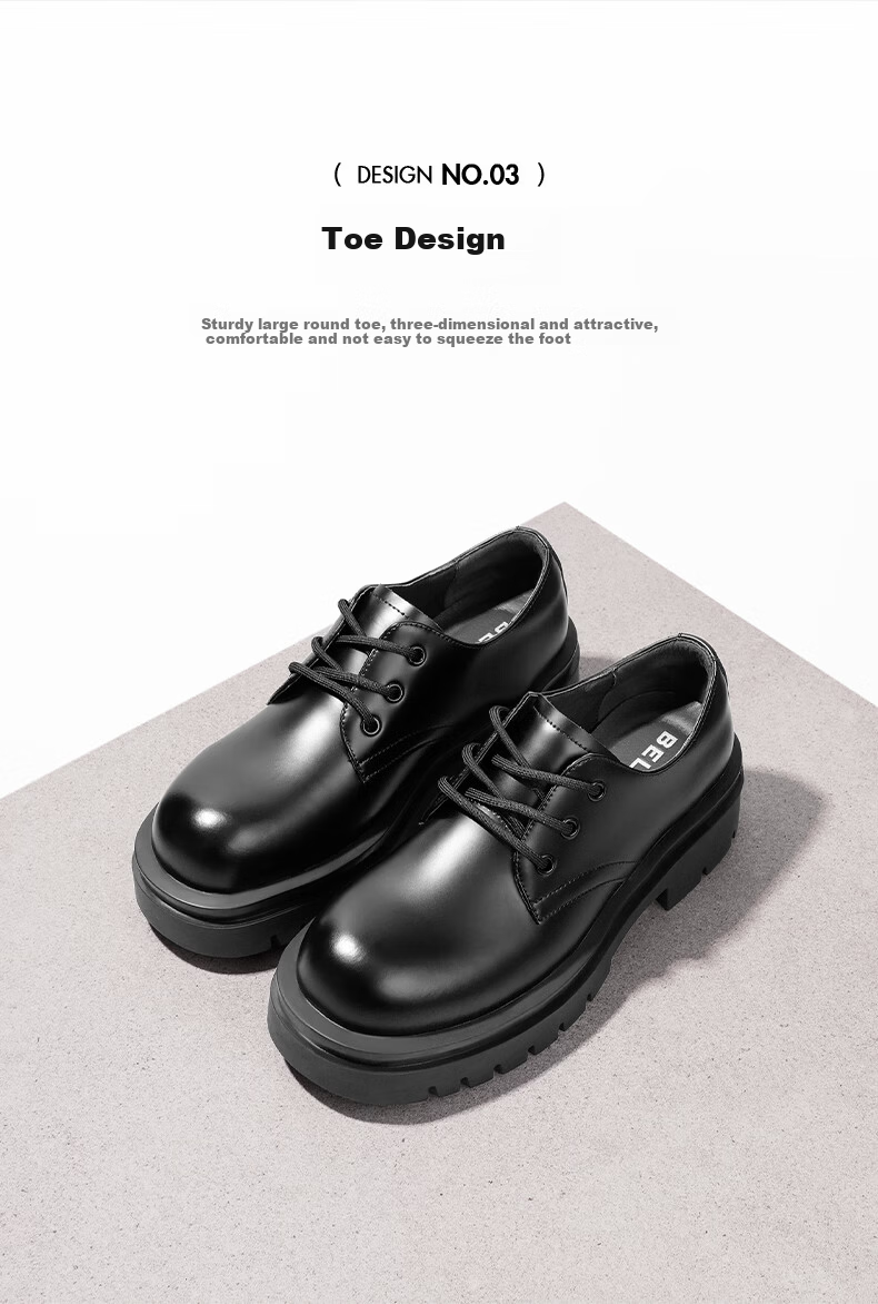Belle Zhang Linghe Same Style Thick-Soled Business Derby Shoes for Men, Size 26, Summer Commute Formal Leather Shoes A1434, Black-Light Sole, Size 42 8