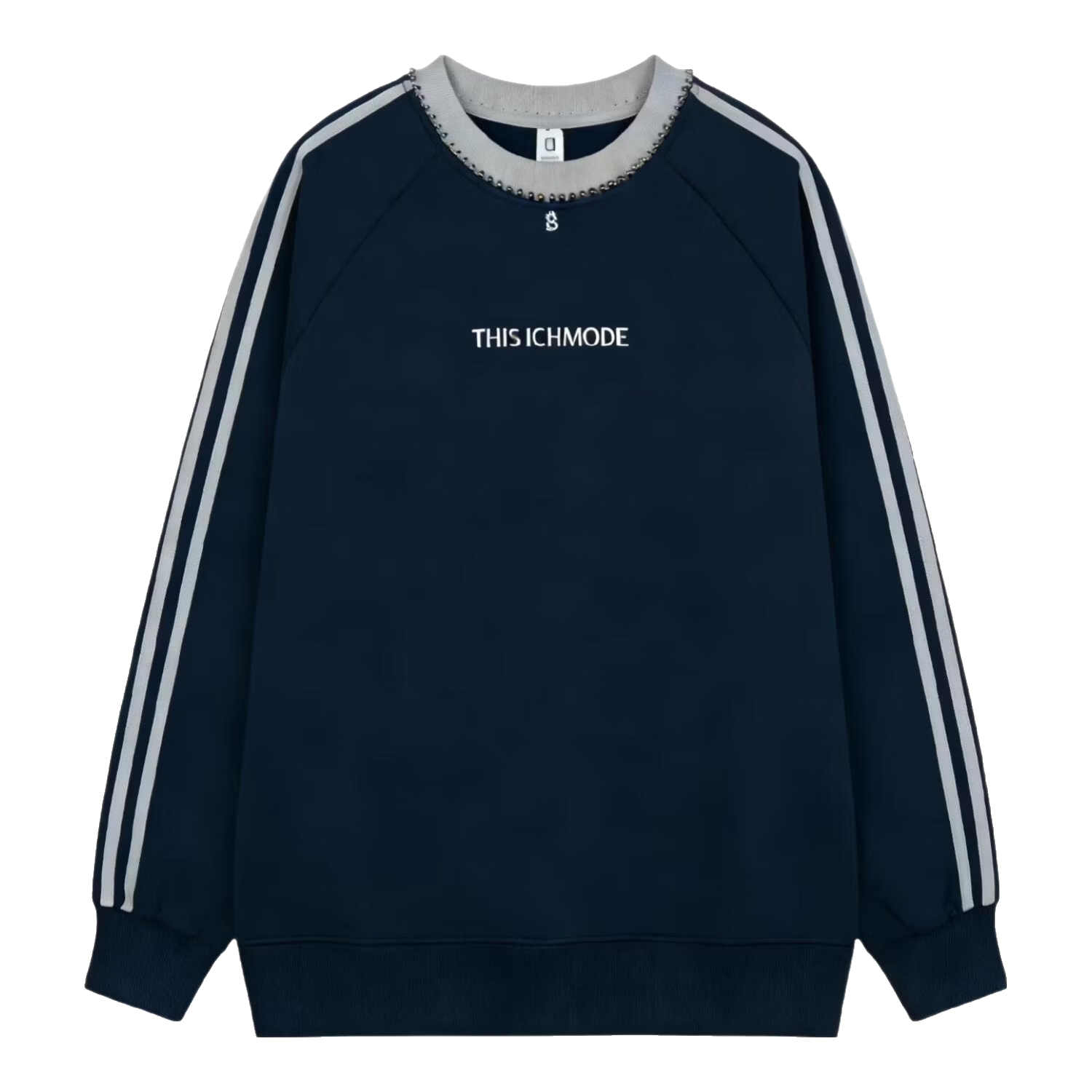 ICH MODE American Style Crewneck Pullover Sweatshirt Vintage Striped Women's Spring Autumn Long Sleeve Loose Sports Jacket Blue XL