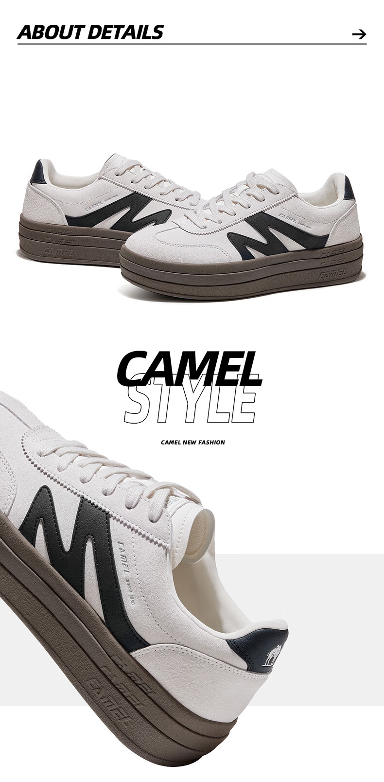 CAMEL Shanhai 2nd Generation Classic Casual Men's Sports Training Sneakers K16B09L7002 Ivory White/Black Size 40 10