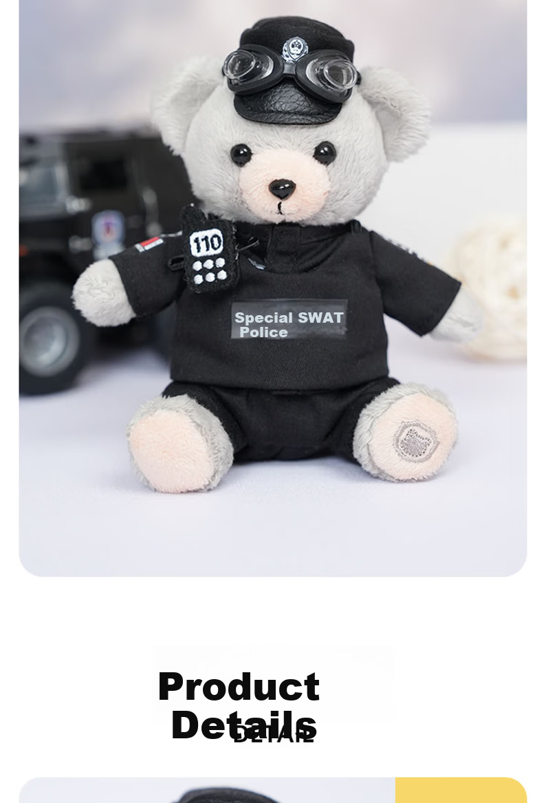JWCP SWAT Plush Doll Keychain Light Gray Bag Charm Police Bear [Police Network Preferred] 7