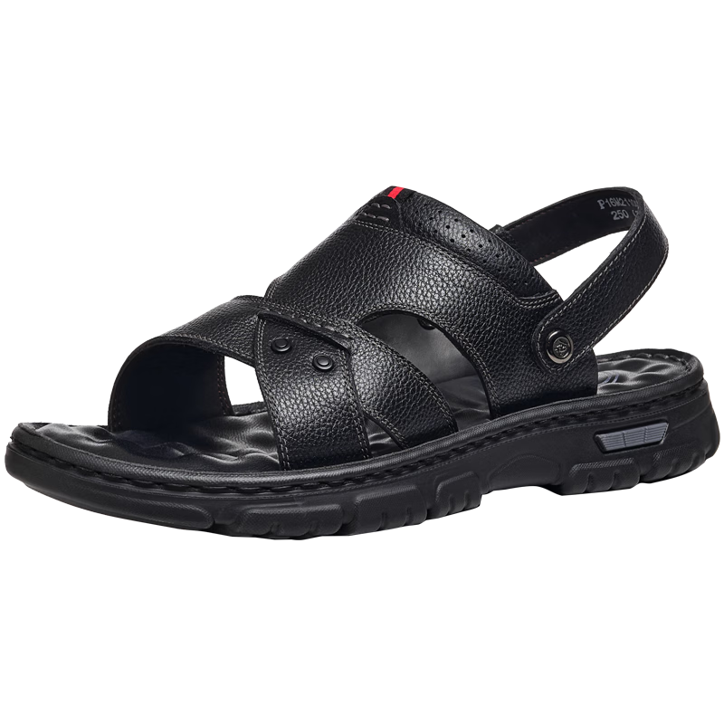 CAMEL Men's Leather Sandals Summer Breathable Casual Beach Shoes Durable P16M211007 Black Size 41