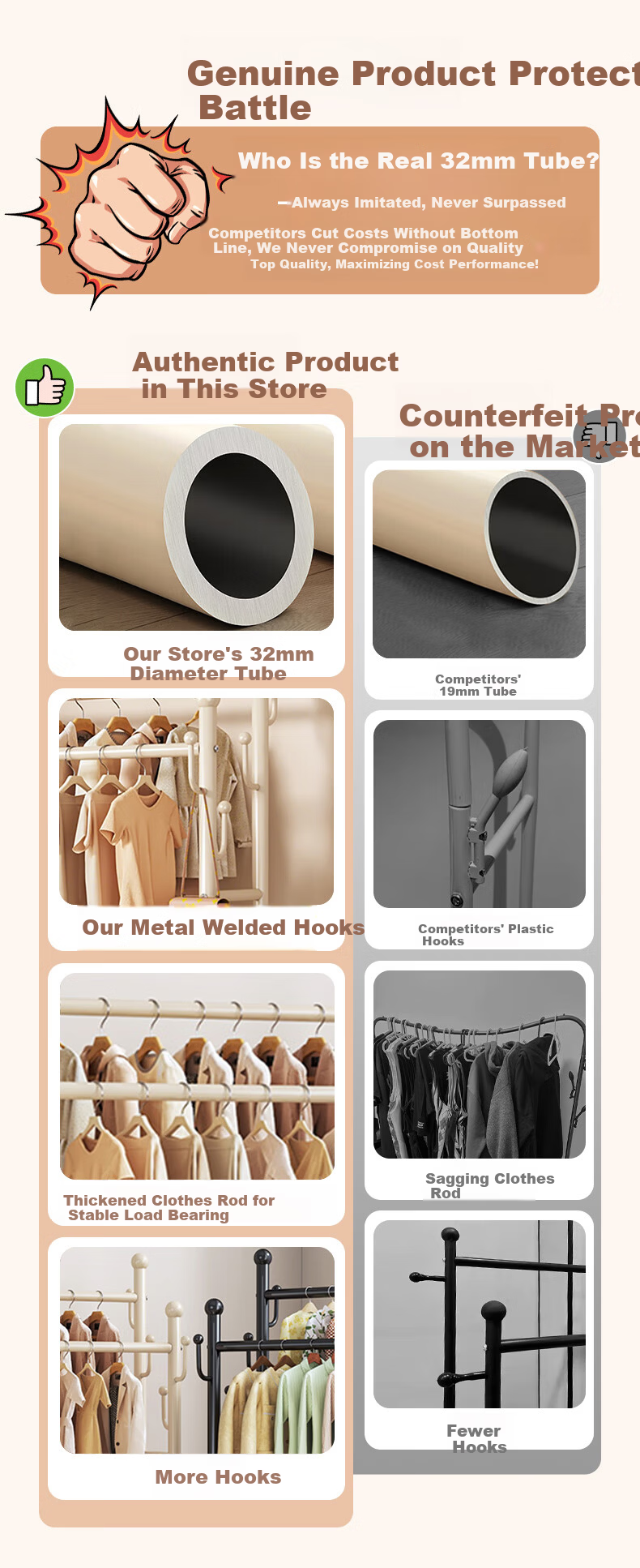 Yaoying YJ21 White Double-Layer 100cm Mobile Floor Standing Coat Rack Clothes Hanger 2