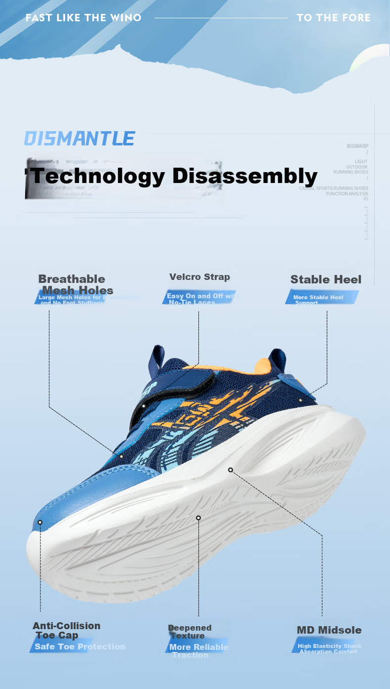 BIG WASP Boys' Running Shoes Spring 2026 Children's Sports Shoes D112531157 Deep Blue Size 34 2