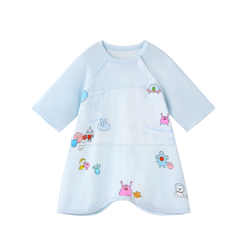 Babycare Baby Spring and Summer Sleep Dress with Soft Belly Protection, Leg-Separated Sleeping Bag, 3/4 Sleeve, Mint Seed Pattern, Size 110 (105-115cm)