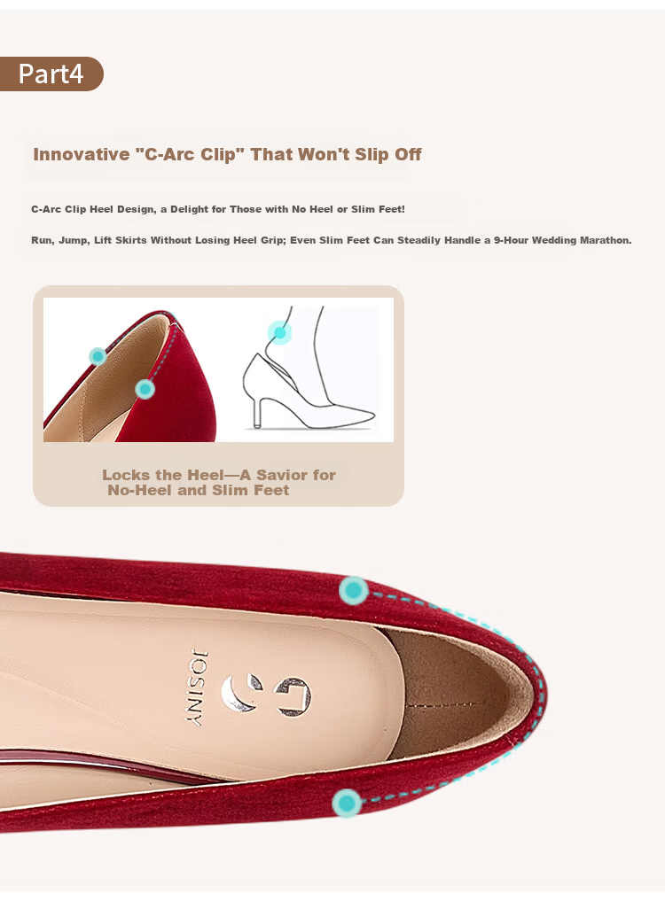Josiny Chinese Style Wedding Shoes for Women, Xiuhé Main Wedding Dress, Dual Wear, Comfortable, Red Pointed Low Heel Bridal Shoes, Red, Size 36 6