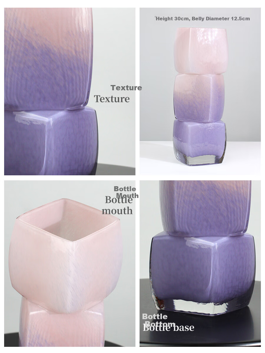 Qiju Yaji Glass Vase Stacking Sugar Cube Luxury High-End Living Room Entryway Water Planting Flower Arrangement Decoration Three Compartments Purple 30214 5