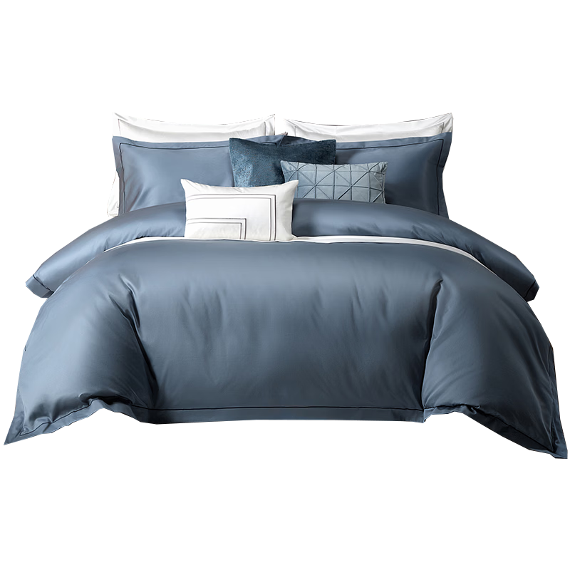 Canasin Hilton Four-Piece Bedding Set, 60s Sateen Pure Cotton Class A Bedsheet Duvet Cover Bedding, Blue, for 1.8-Meter Bed