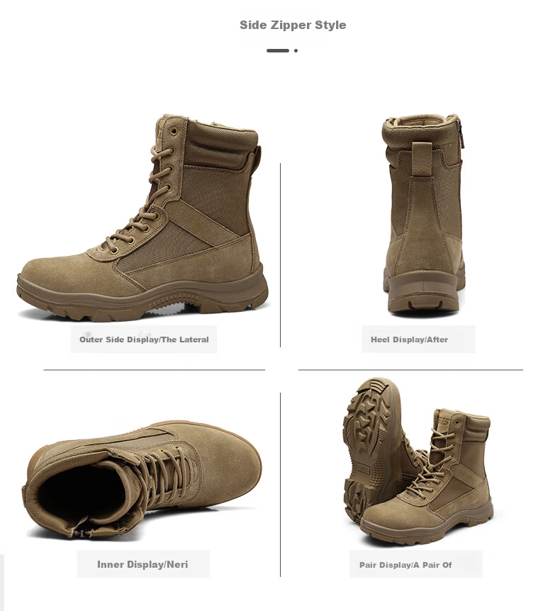 Qiangren Men's Desert Boots Jihua 3515 Original Training Boots Puncture-Resistant Sports Boots Side Zipper Outdoor Boots Sand Size 38 14