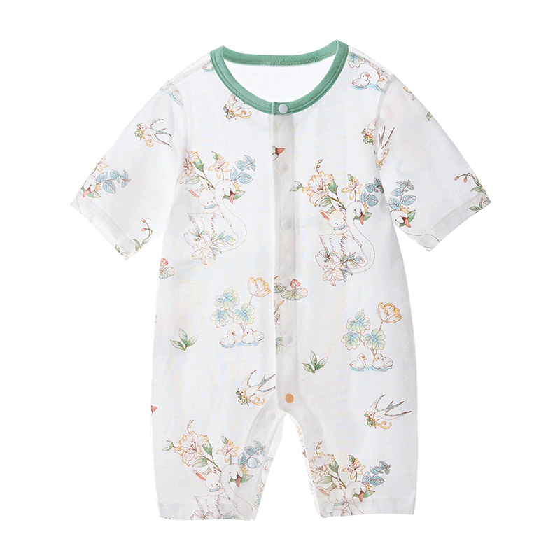 Beitaisi Baby Clothes, Summer Breathable Thin Mesh, Infant Romper, Three-Quarter Sleeve, Pure Cotton Class A Air Conditioning Wear