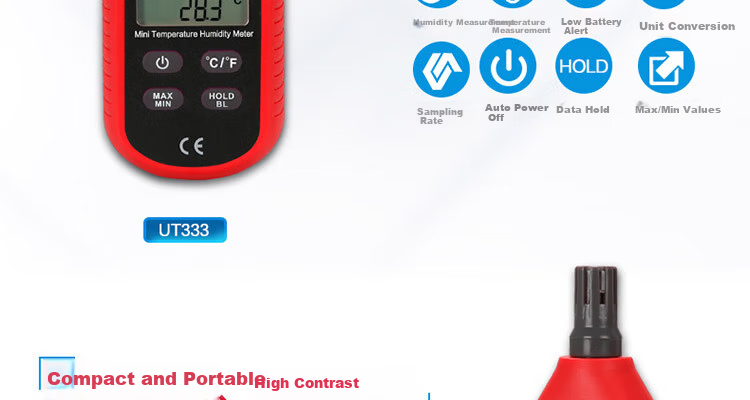 UNI-T UT333 Mini Digital Temperature and Humidity Meter Handheld Large Screen with Backlight Industrial Grade Digital Thermometer 2