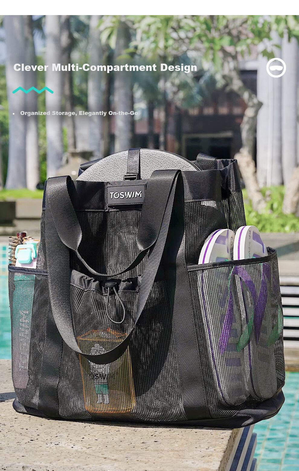 TOSWIM Large Capacity Swimming Dry and Wet Separation Sports Fitness Shoulder Beach Bag Ink Rhythm Mesh 6