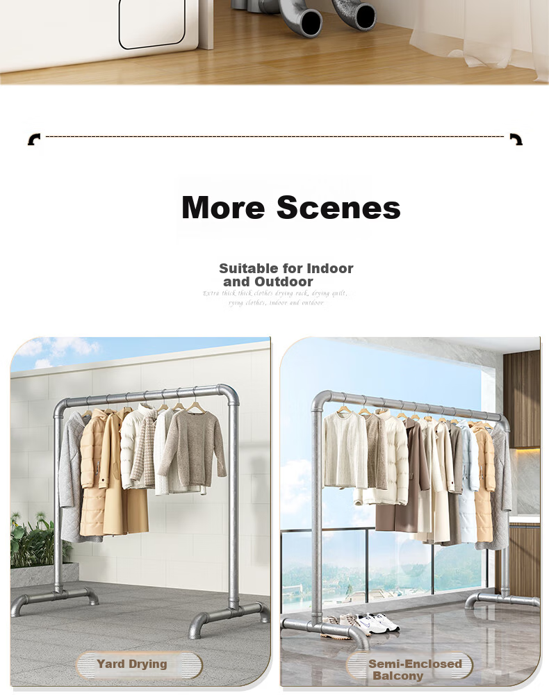 Baoyouni Steel Pipe Clothes Drying Rack Floor Folding Outdoor Simple Home Balcony Bedroom Single Rod Water Pipe Blanket Drying Tool 18