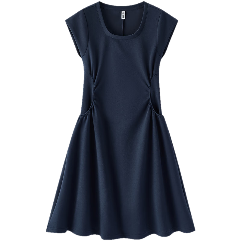 Semir Women's Summer Dress U-Neck Solid Color Pleated Short Sleeve Short Skirt 2026 Minimalist Design 109326114005