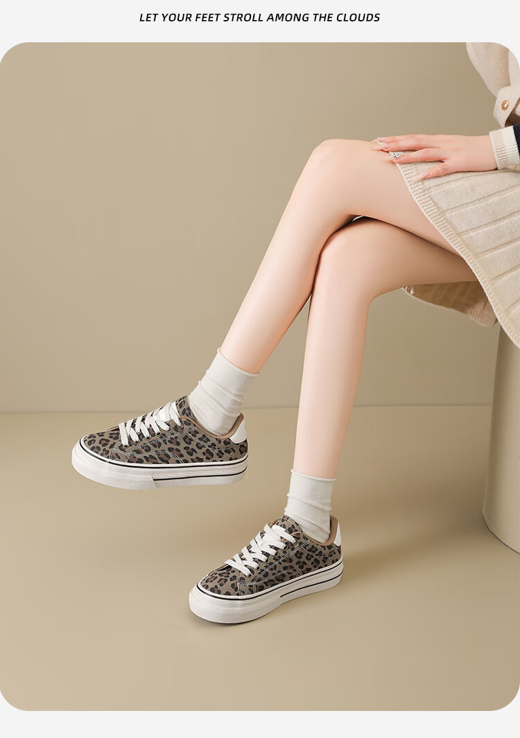 DAPHNE Women's Shoes 2026 Summer New Leopard Print Soft Sole Sneakers Casual Canvas Shoes Brown Size 38 15