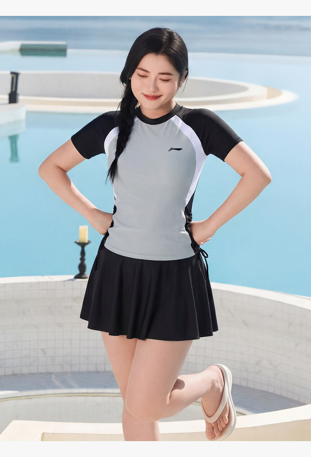 LI-NING Women's Plus Size Swimsuit 2026 New Style Two-Piece Slimming Conservative Swimwear for Over 200 lbs 7