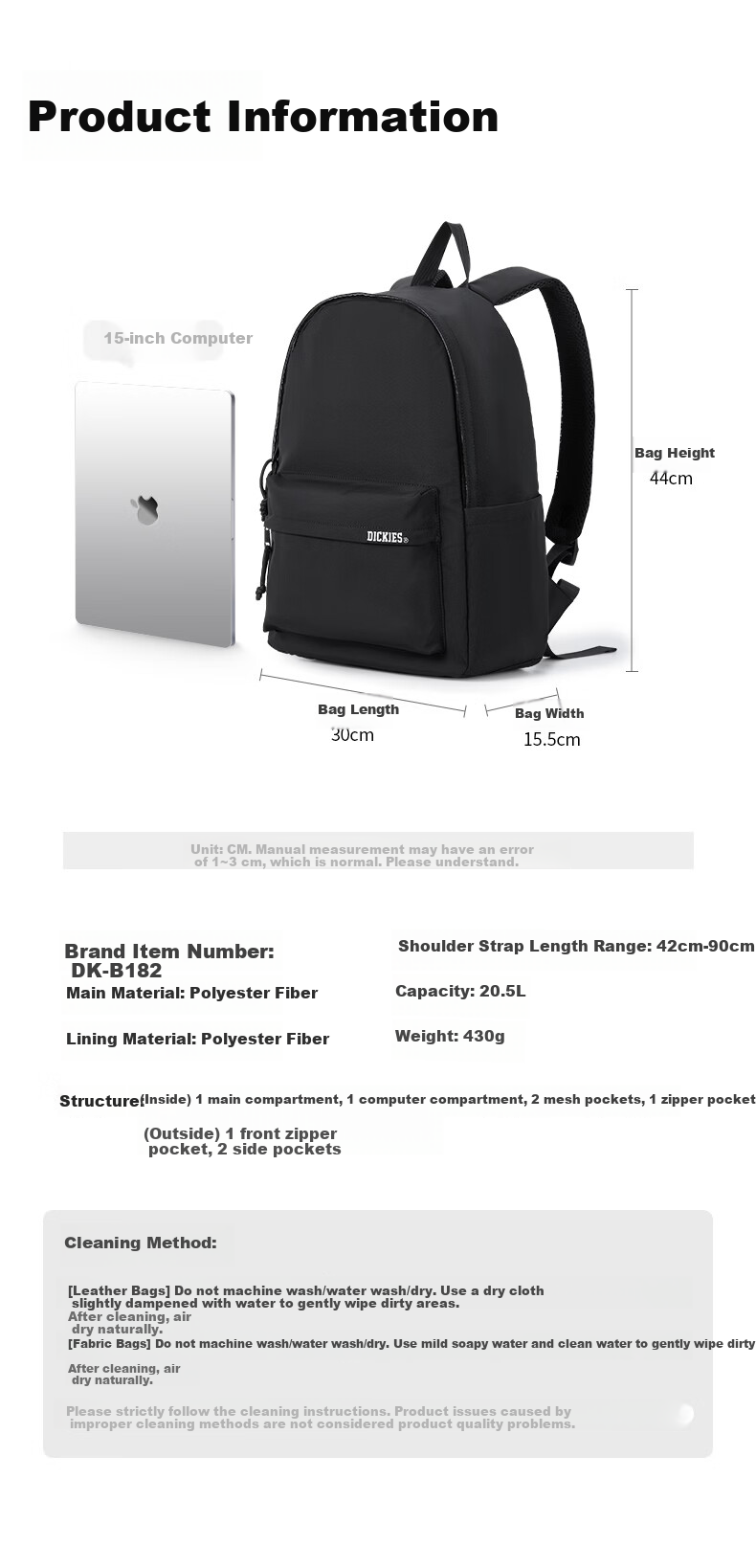 Dickies Large Capacity Backpack for Men and Women, 15.6-inch Water-Resistant Laptop Bag, College Student Casual Commuter Bag 8