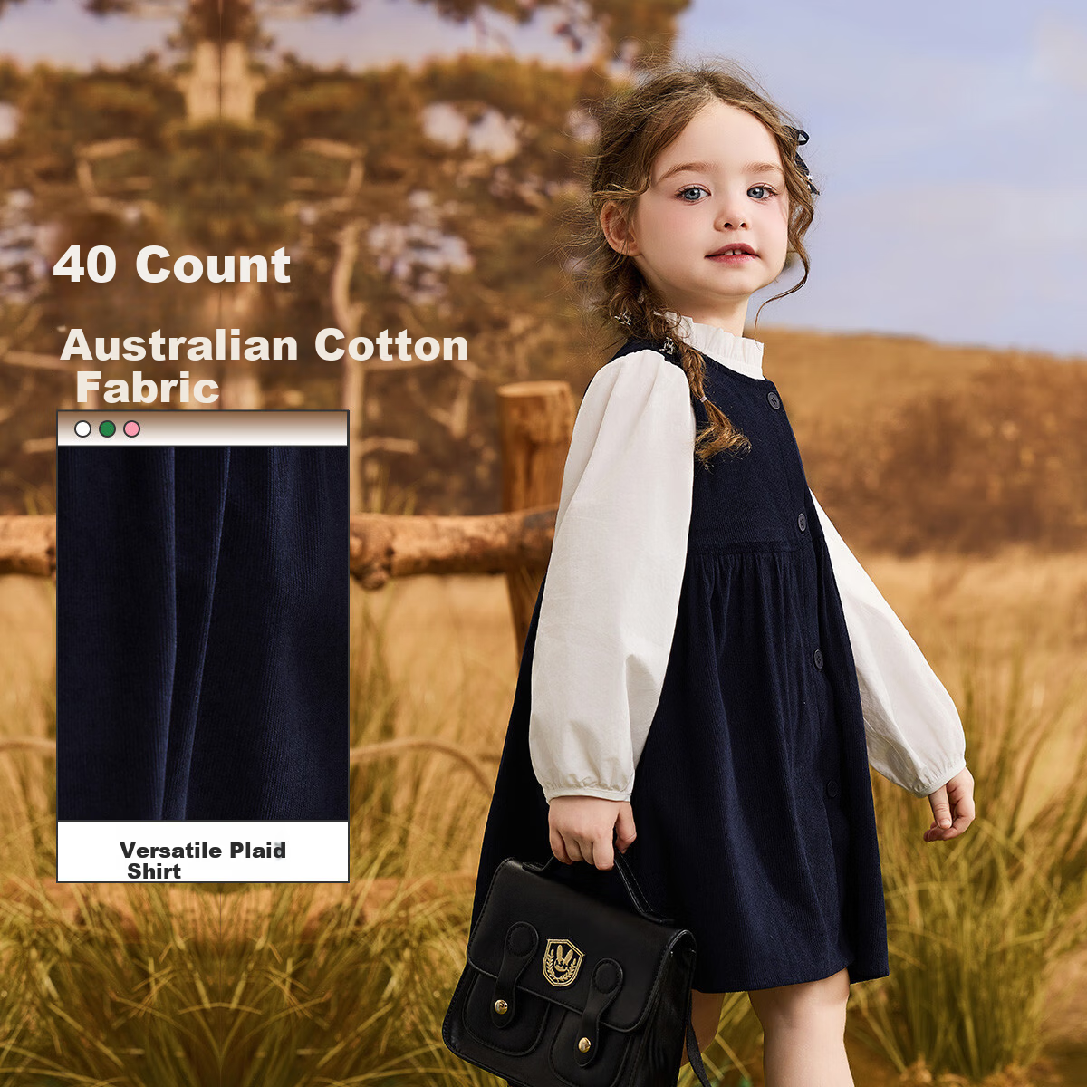 ASK JUNIOR Children's Set 25 Autumn Toddler Ruffled Lined Girls Vest Dress School Style Back-to-School Season