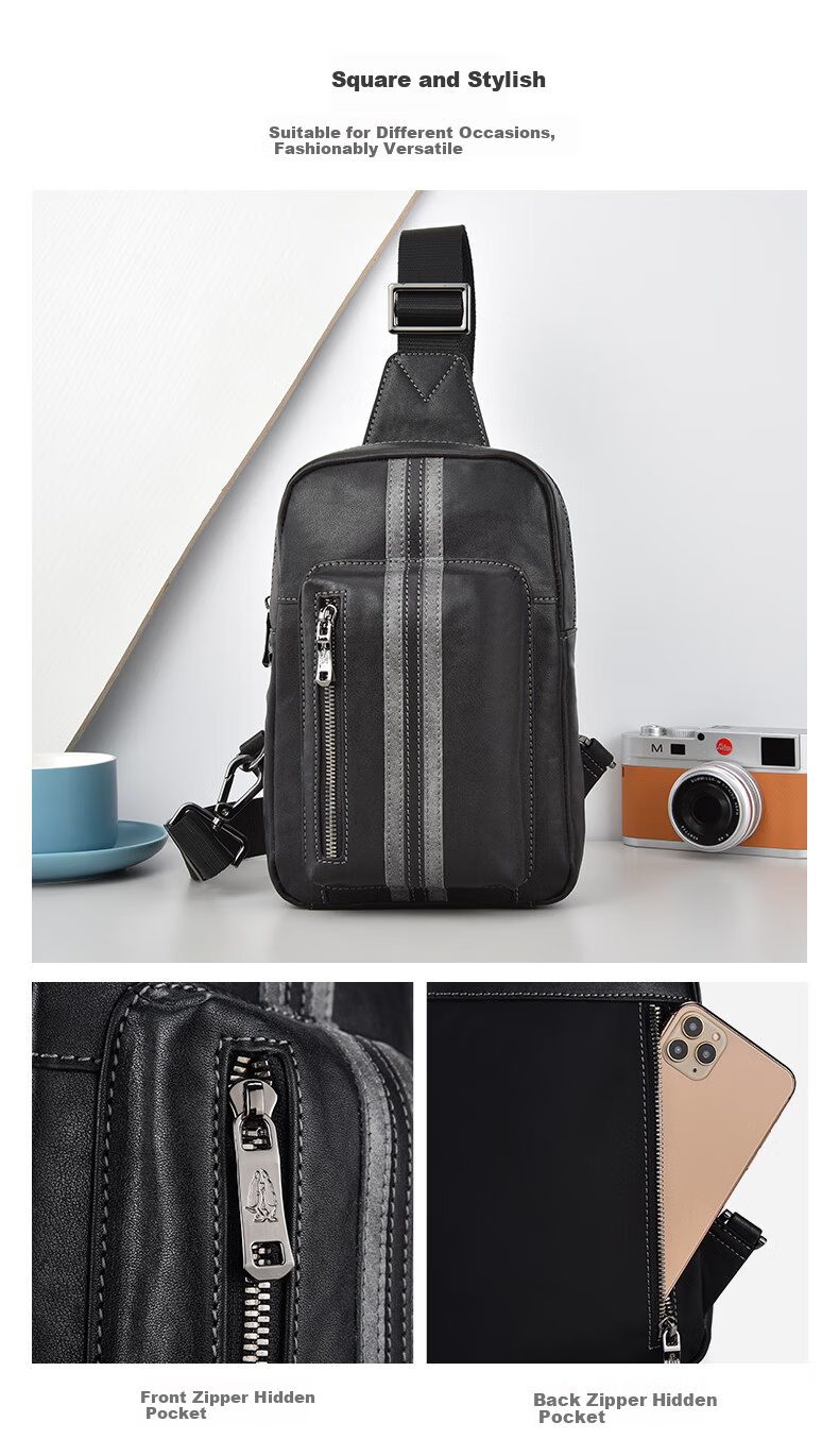 Hush Puppies Men's Classic Business Crossbody Bag, Simple Sports Waist Bag, Multifunctional Large Capacity Backpack, Black 4