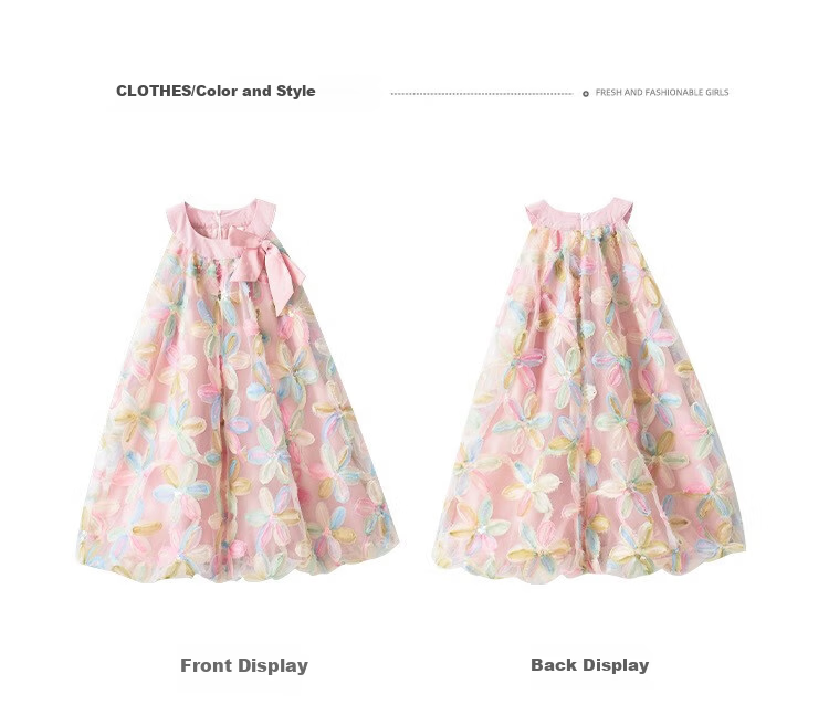 Anneyol Girls 2025 Summer New Trendy Princess Dress Floral Pink Size 110 3