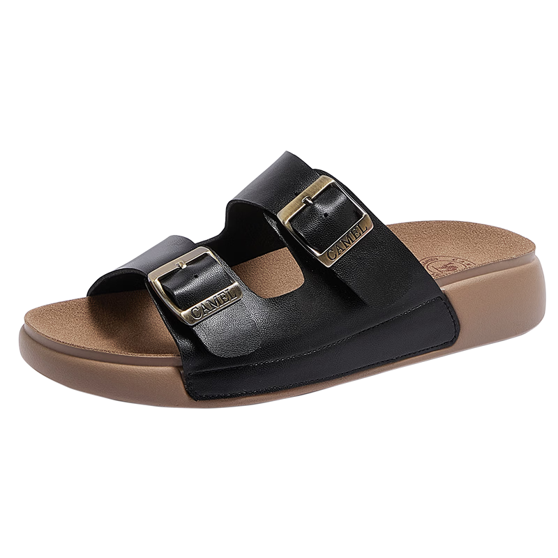 CAMEL Birkenstock Style Women's Casual Versatile Outdoor Slide Sandals L26M504022A Black (Leather) Size 36