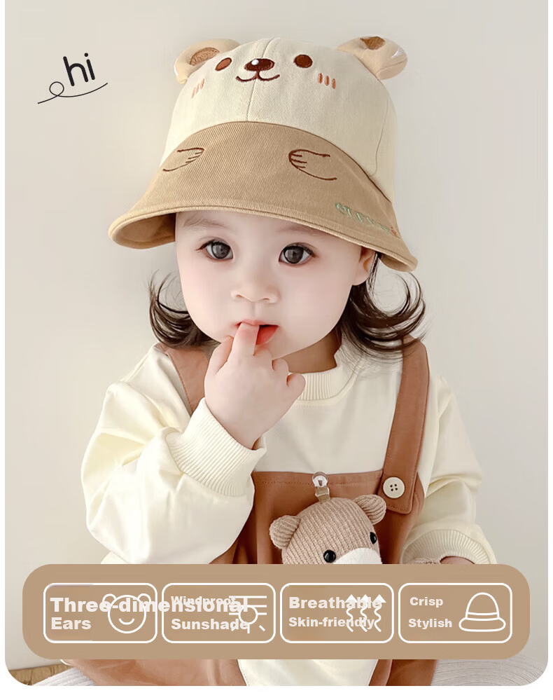 Aibao Baby Hat Spring and Autumn Infant Fisherman Hat Boys and Girls Bucket Hat Outdoor Sunshade Cap Hello Bear T151 21