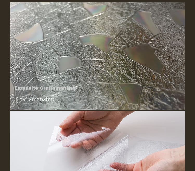 MEIWA Frosted Glass Sticker Adhesive-Free Non-Marking Bathroom Window Sun Protection Heat Insulation Film 60x200cm Broken Glass Pattern 4
