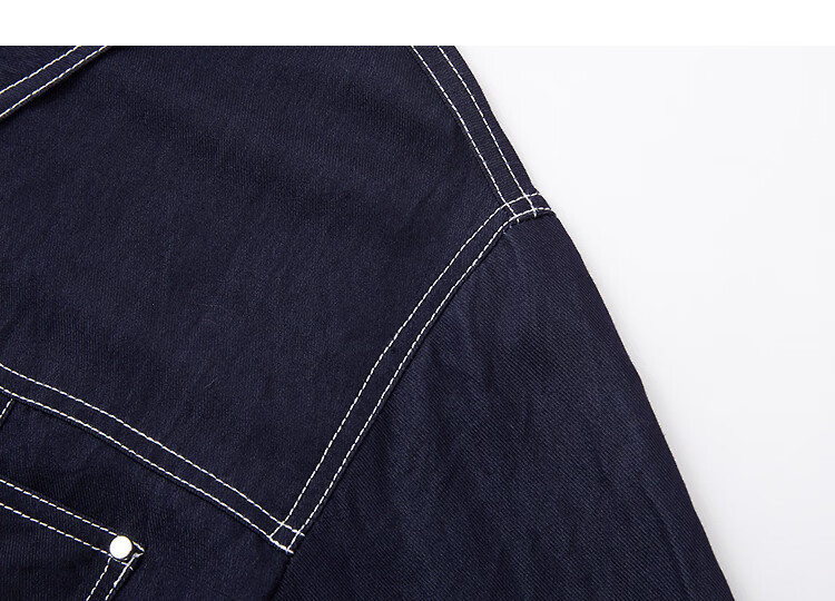 Demana [Denim Narrative] Spring Snap Button Lapel Studded Pocket Color-Blocked Stitching Loose Petite Women's Jacket 13