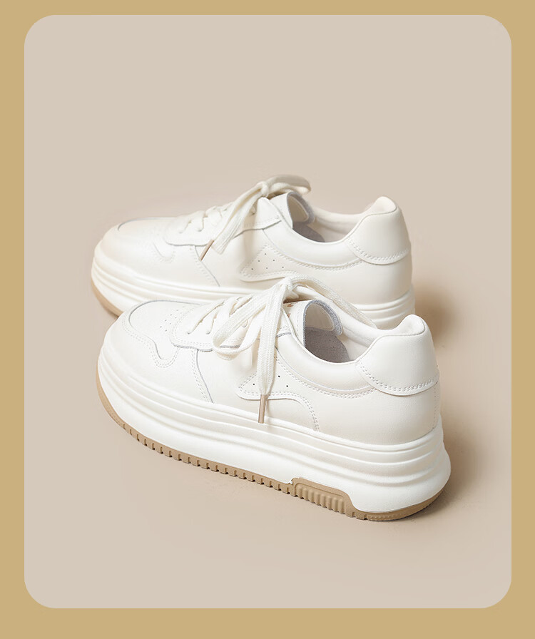Zhuoshini Self-operated Thick-soled Women's White Sneakers 2026 Spring New Retro Casual Shoes Off-white Size 39 8