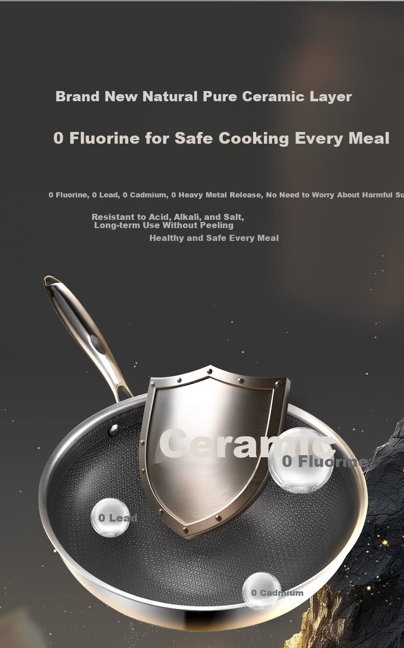 Midea Non-Stick Wok, Household Frying Pan, Flat Bottom Pan, 316L Stainless Steel Cooking Pot, Compatible with Induction Cooker And Gas Stove, Frying Egg Pa 3