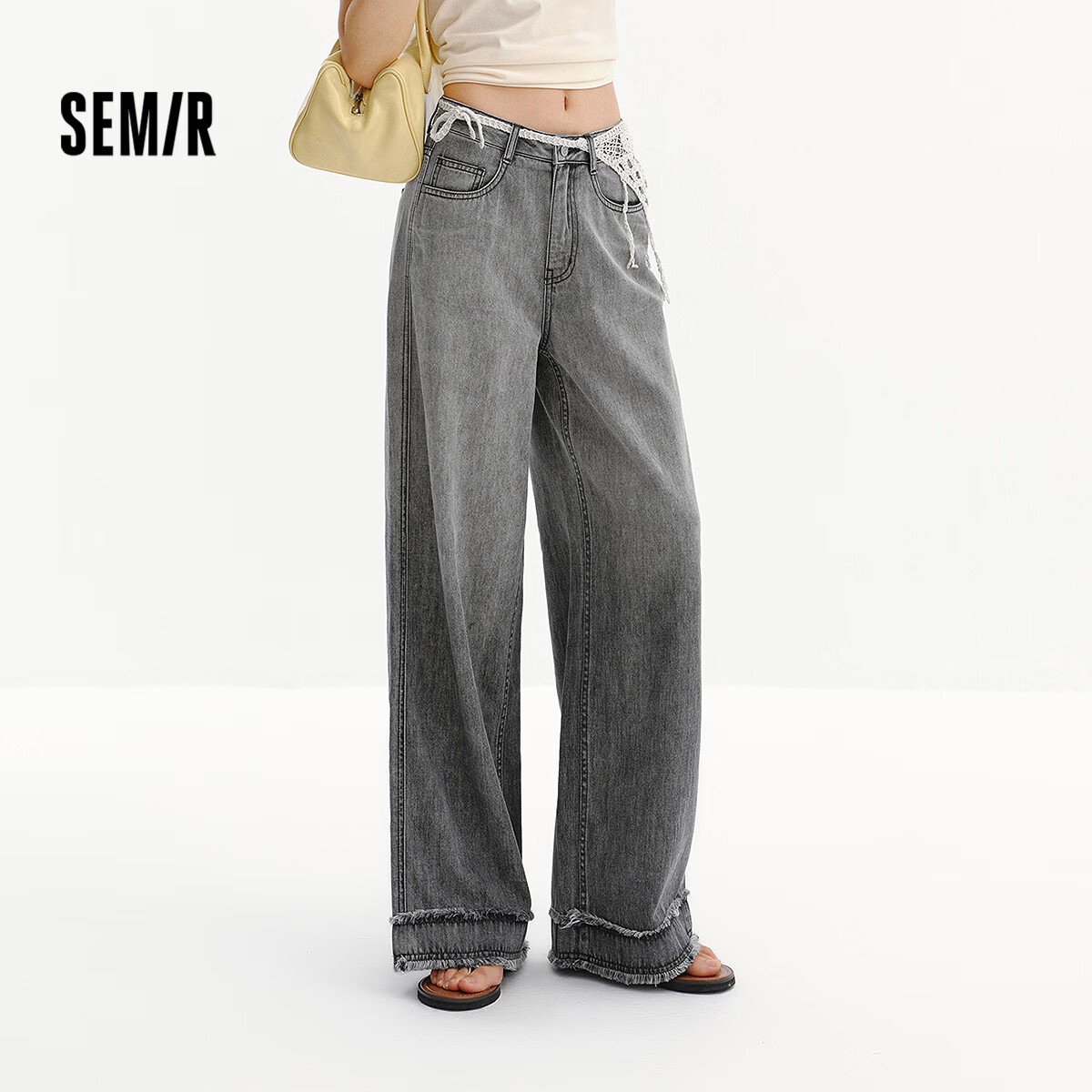 Semir Women's Summer Cool Feel Frayed Hem Denim Wide-Leg Pants 2026 Mall Style 103326124010A
