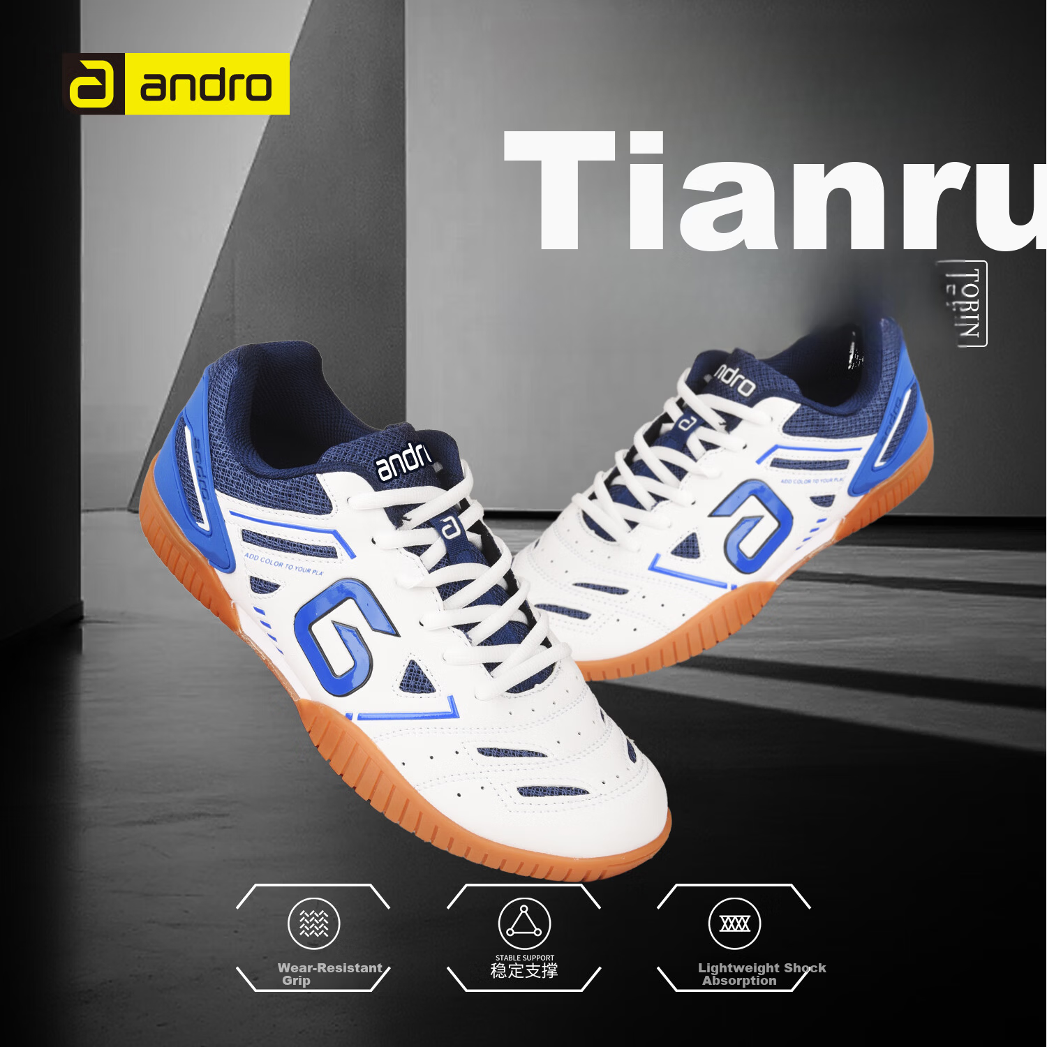 ANDRO Andu Professional Table Tennis Shoes Men Women Non-Slip Durable Rubber Sole Sports Shoes Tianrui White Blue Size 43