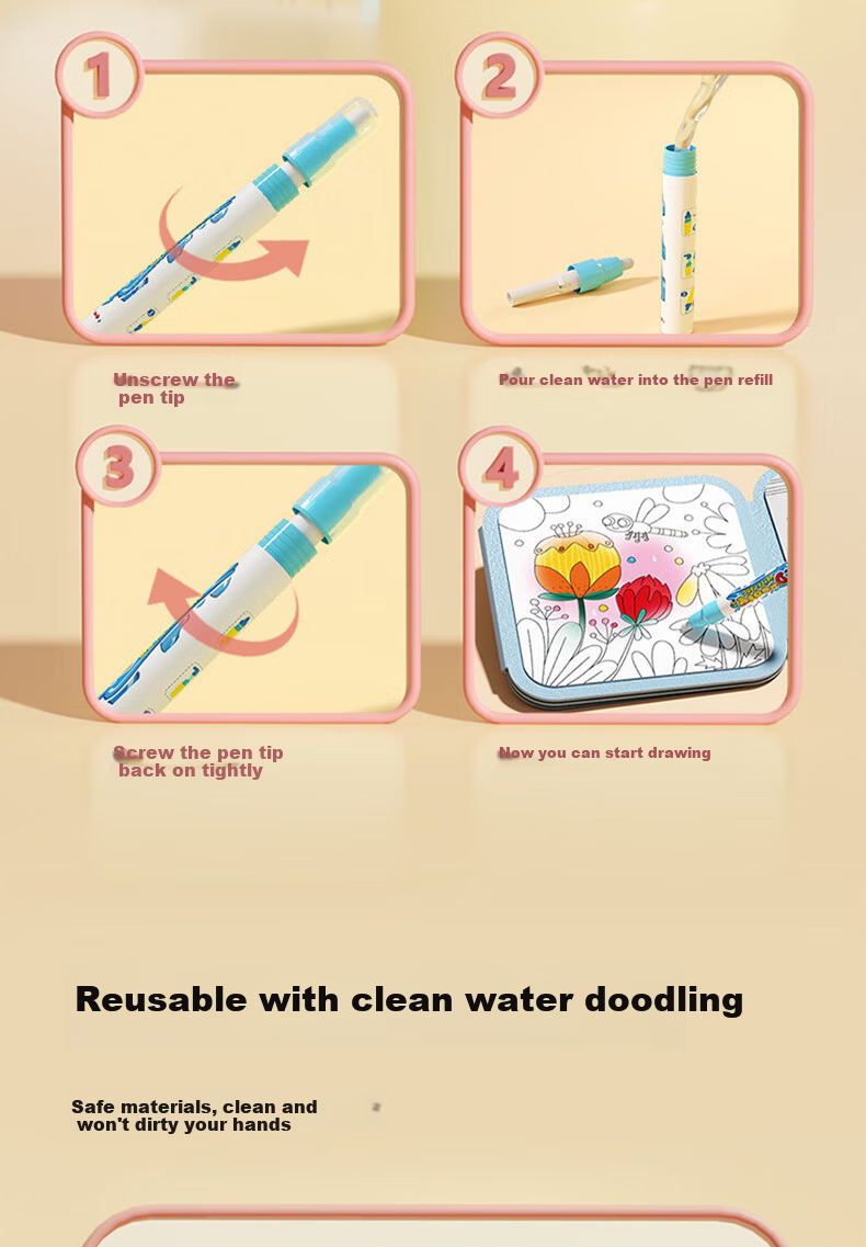 Bameika Children's Water Drawing Book Magical Doodle Coloring 0-3 Years Baby Watercolor Painting Set Birthday Gift 4