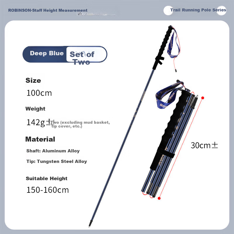 Robinson Aluminum Alloy Four-Section Folding Hiking Pole Ultralight Trail Running Stick Professional Climbing Walking Stick for Men and Women Dark Blue 100cm